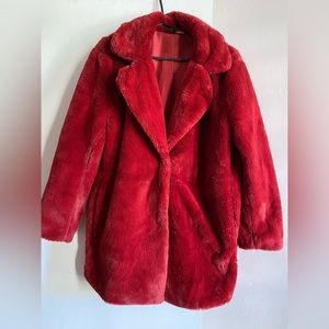 H&M faux fur color red coat/jacket . Size Large